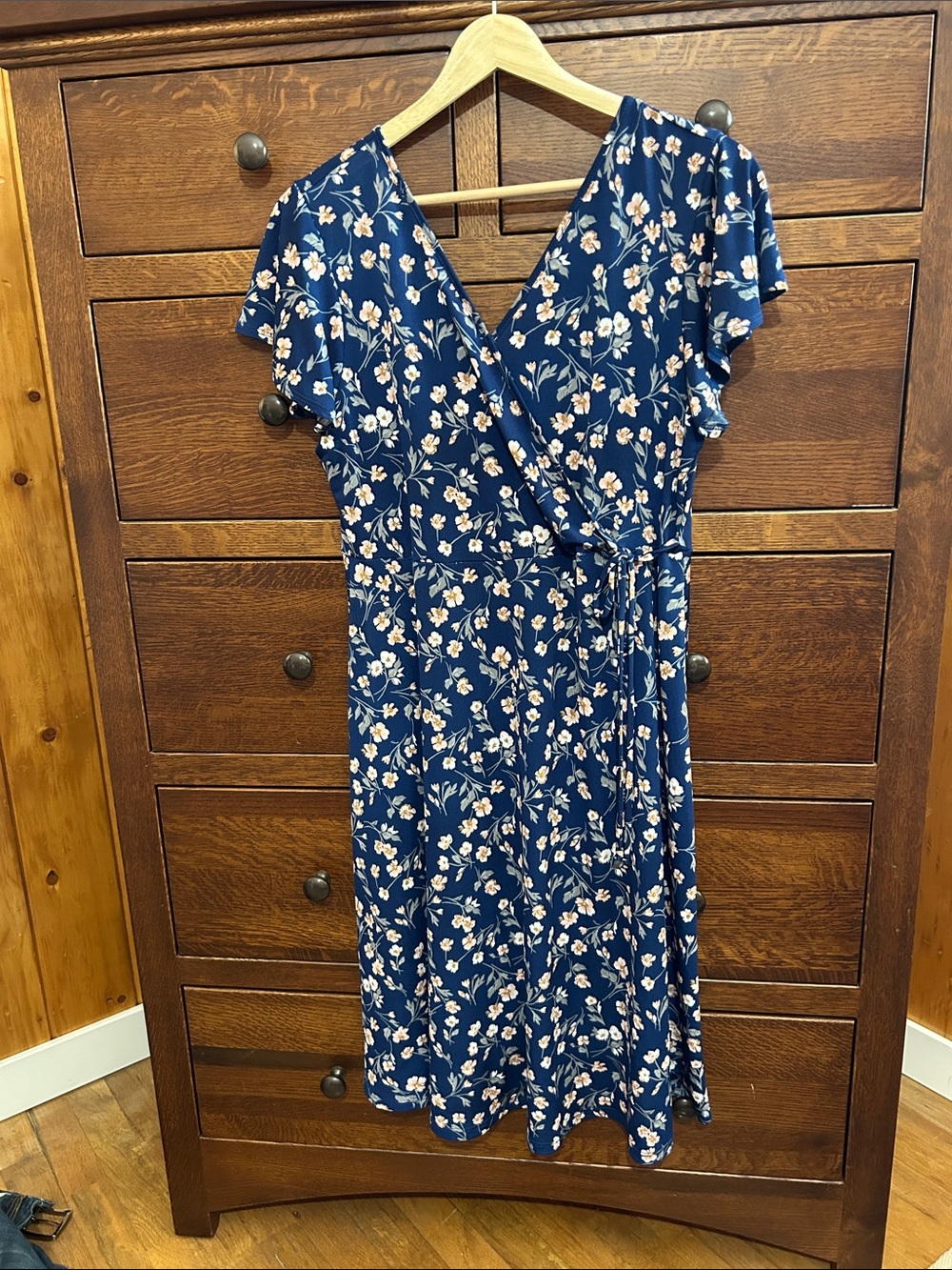 Kaileigh Navy Blue Floral Wrap Midi Dress